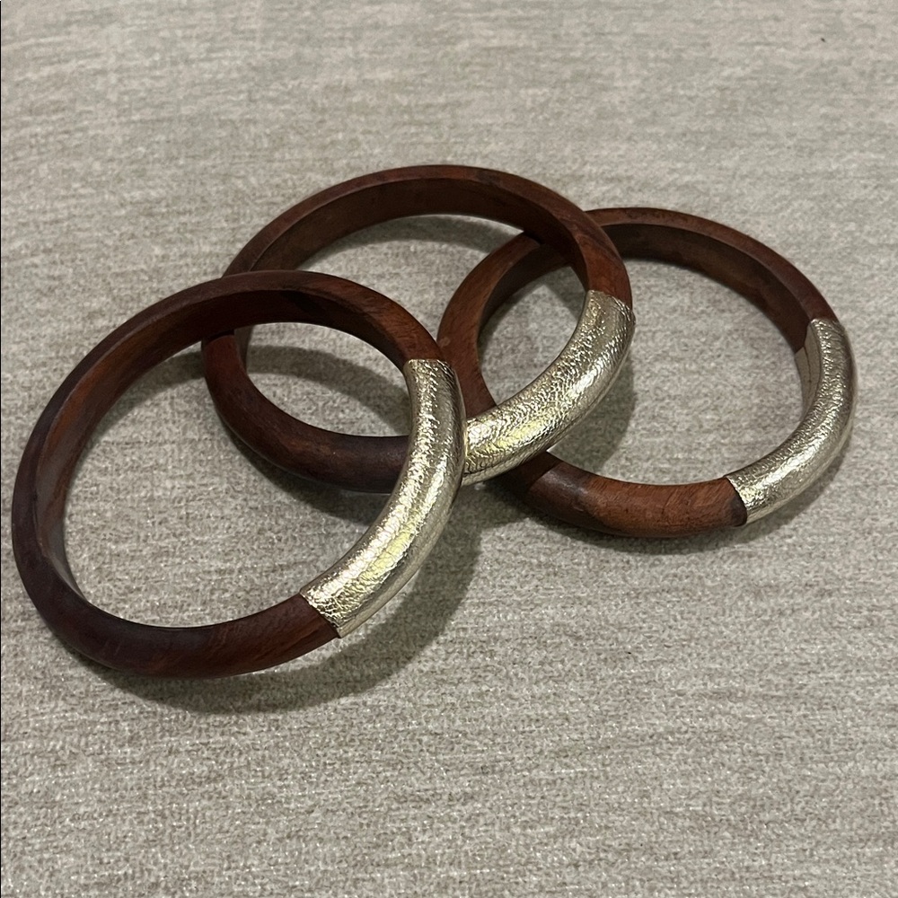 Wooden Bangles with gold leather Accents